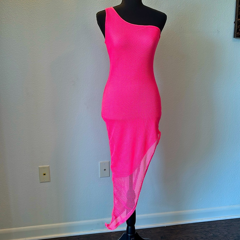 NWT: Pink Neon Net Midi Dress, Size Medium